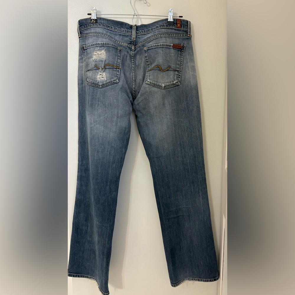 7 For All Mankind Bootcut Distressed Classic Blue Jeans Size:34 Designer - Picture 2 of 8